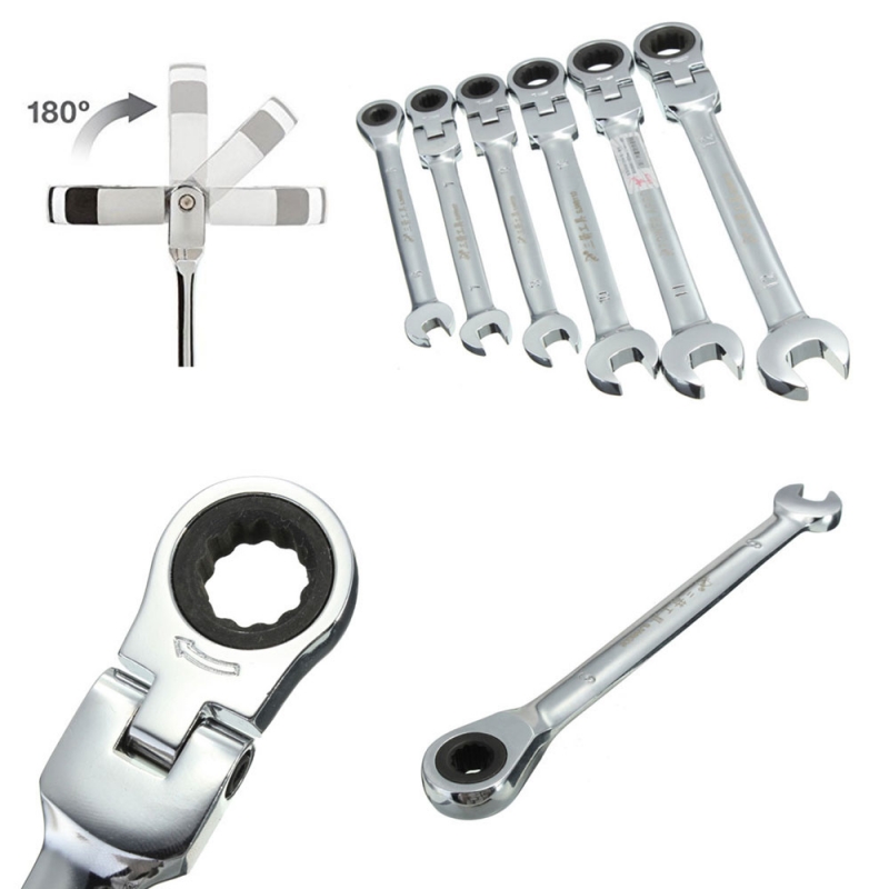10mm Flexible Pivoting Head Ratchet Combination Spanner Set