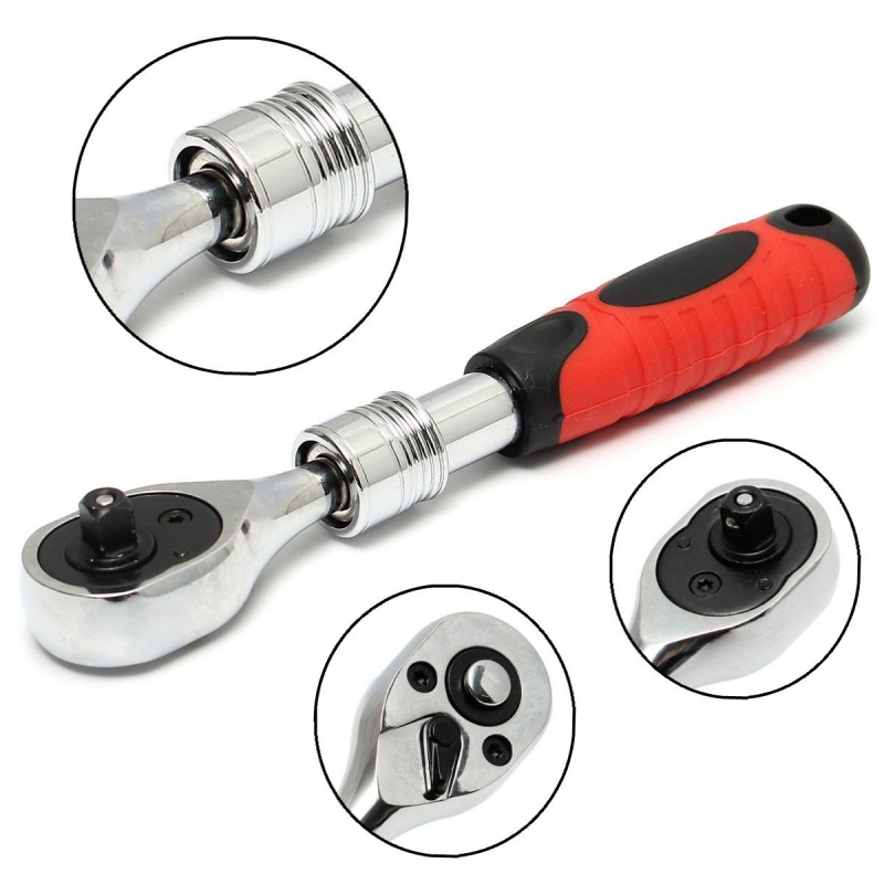 1/2 inch 72 Teeth Extending Socket Wrench Ratchet Wrench Tool with Red Handle