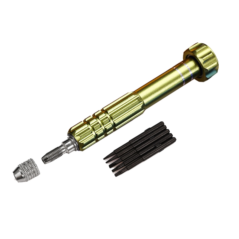 Alloy Steel & Titanium Handle AC-5 5 in 1 Precision Multi-function Screwdriver Set / Mobile Phone Repair Disassemble Tool Green