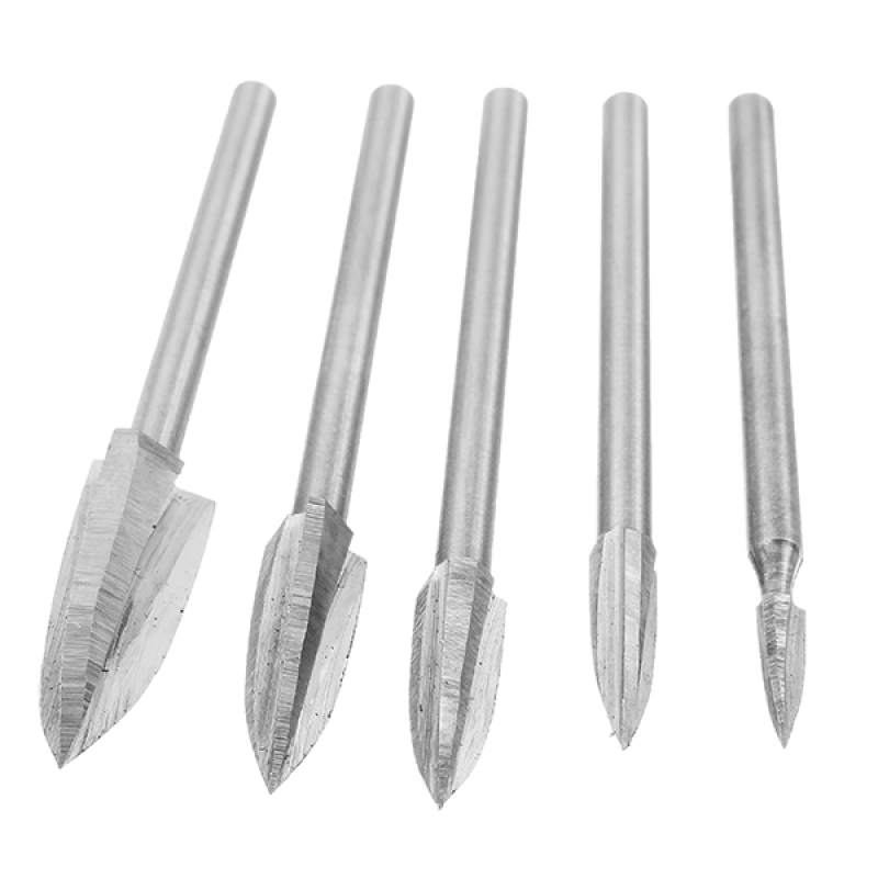 White Steel  3mm Shank 5pcs 3-8mm Milling Cutters Three Blades Wood Carving Knives